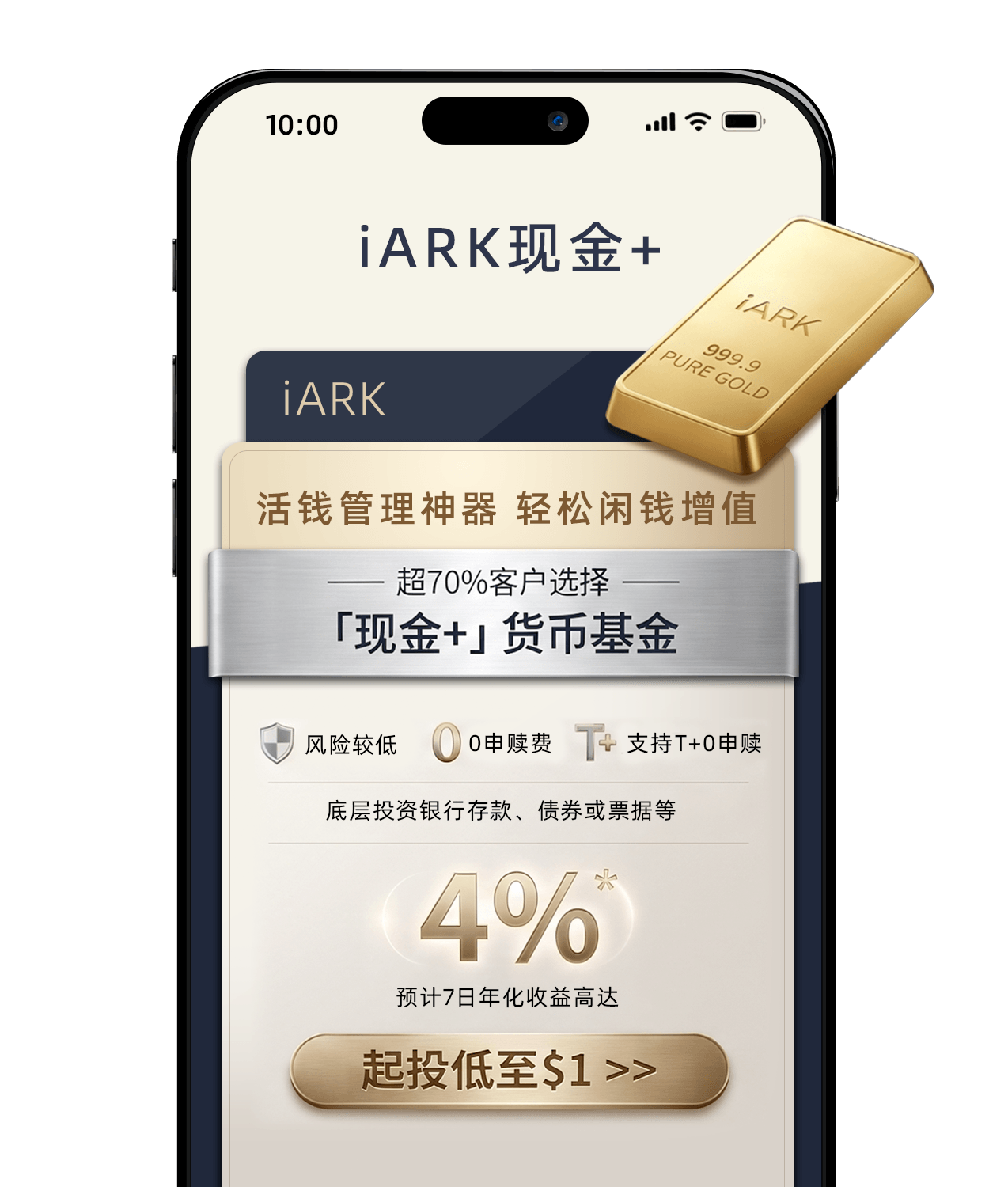 Illustration of the iARK Cash Plus mobile interface